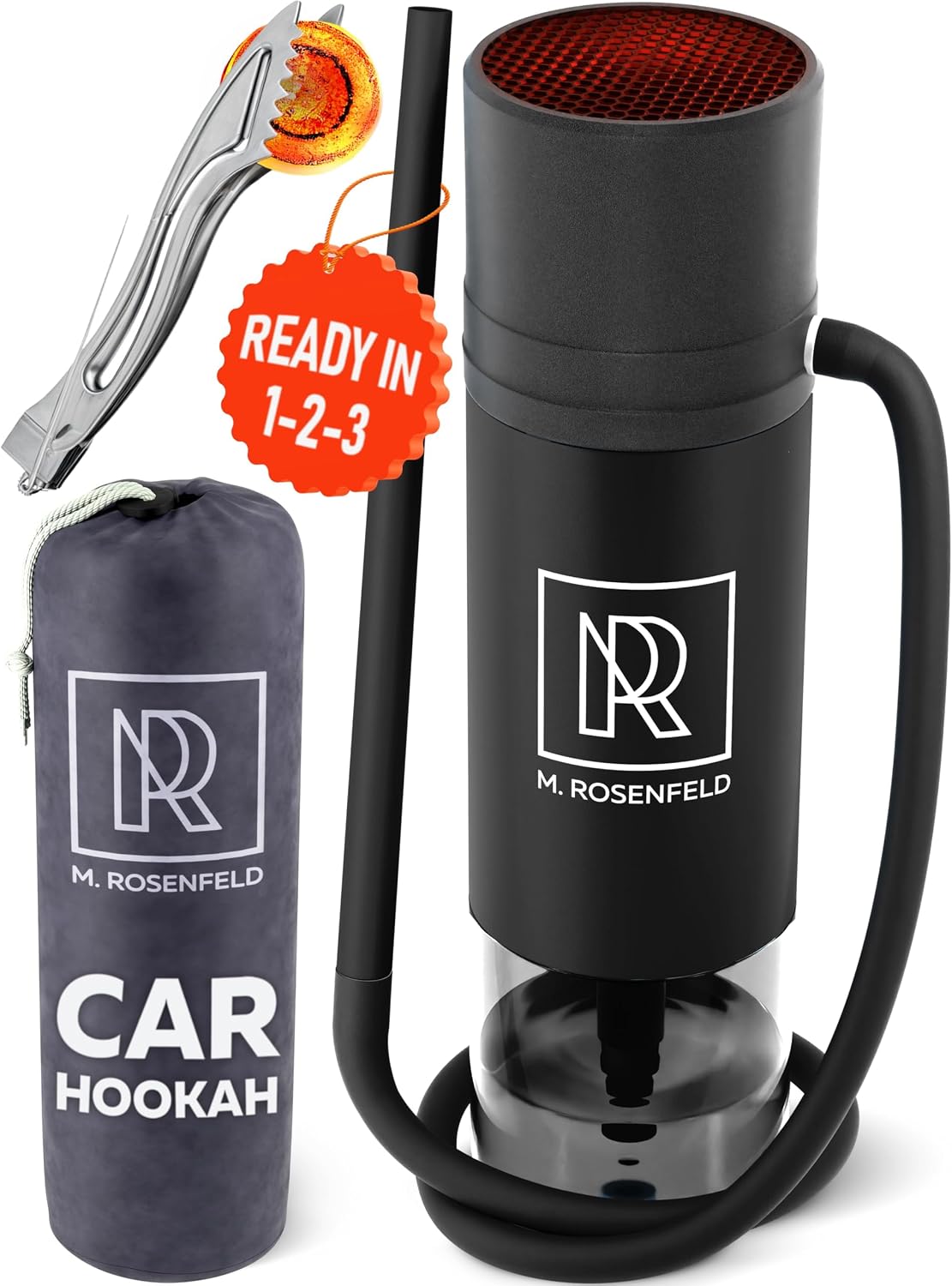 M. ROSENFELD Portable Shisha Pipe Set for Travel - Car Hookah with Accessories, Personal Hooka Cup with Silicone Hose, Easy-to-Clean Design, Compact Black Hookah Kit for Outdoor Use
