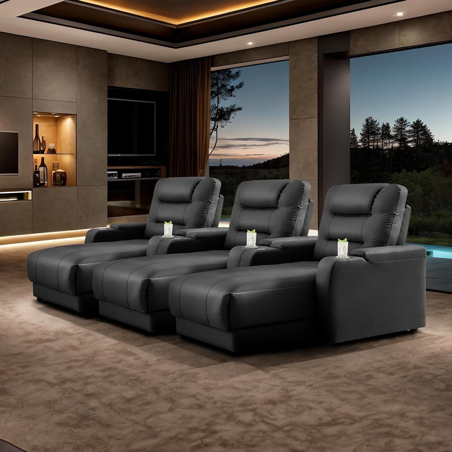 Home Theater Seating Oversized Loveseat Recliner Chair Ultra-Comfortable Reclining Chair Power Recliners Chairs with Electric Recliners for Living Room (Black,Row of 3)