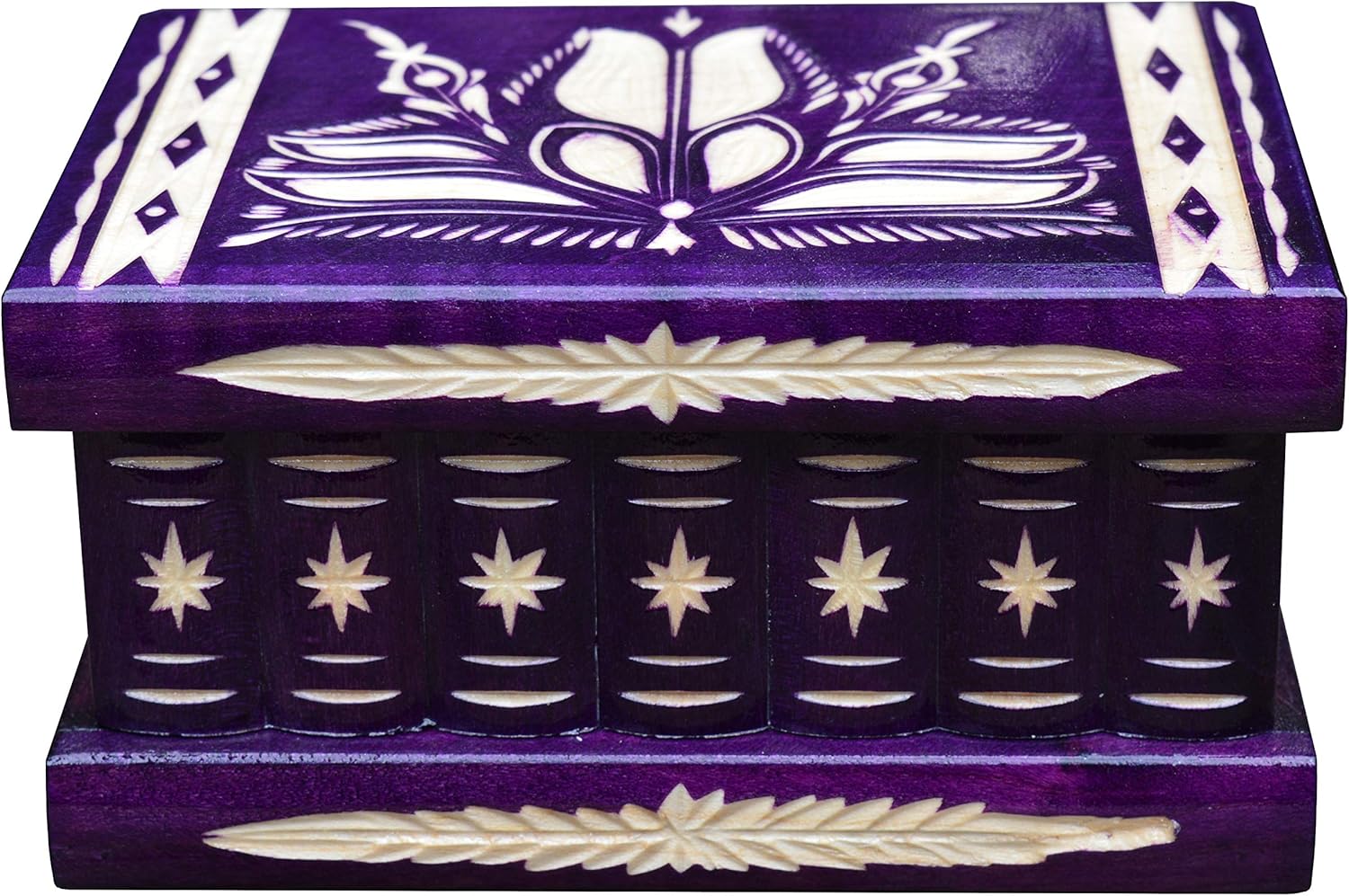 TransylvanyArt Jewellery Trinket Box, Earring Ring Holder, Gifts for women, Decorative Storage boxes, Carved Wooden Secret Mystery box (Purple)