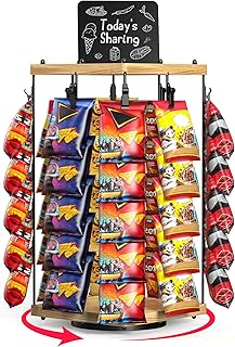 TJ.MOREE Chip Rack Display Stand, Chip Bag Holder for Party 360° Rotation 40 Clips Countertop Snack Hanger, Snack Retail Display Rack