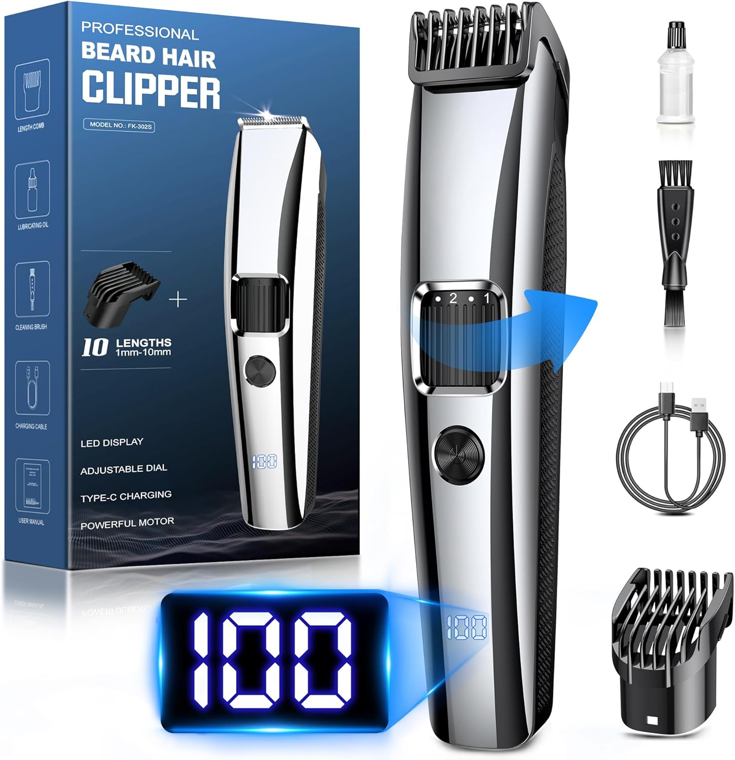 Beard Trimmer Men, Hair Clippers Men Electric Shavers with Zoom Wheel(1-10mm), Cordless Hair Clippers with Battery Indicator,Electric Razor USB Rechargeable Facial Hair Trimmer,Body Hair Grooming Kits