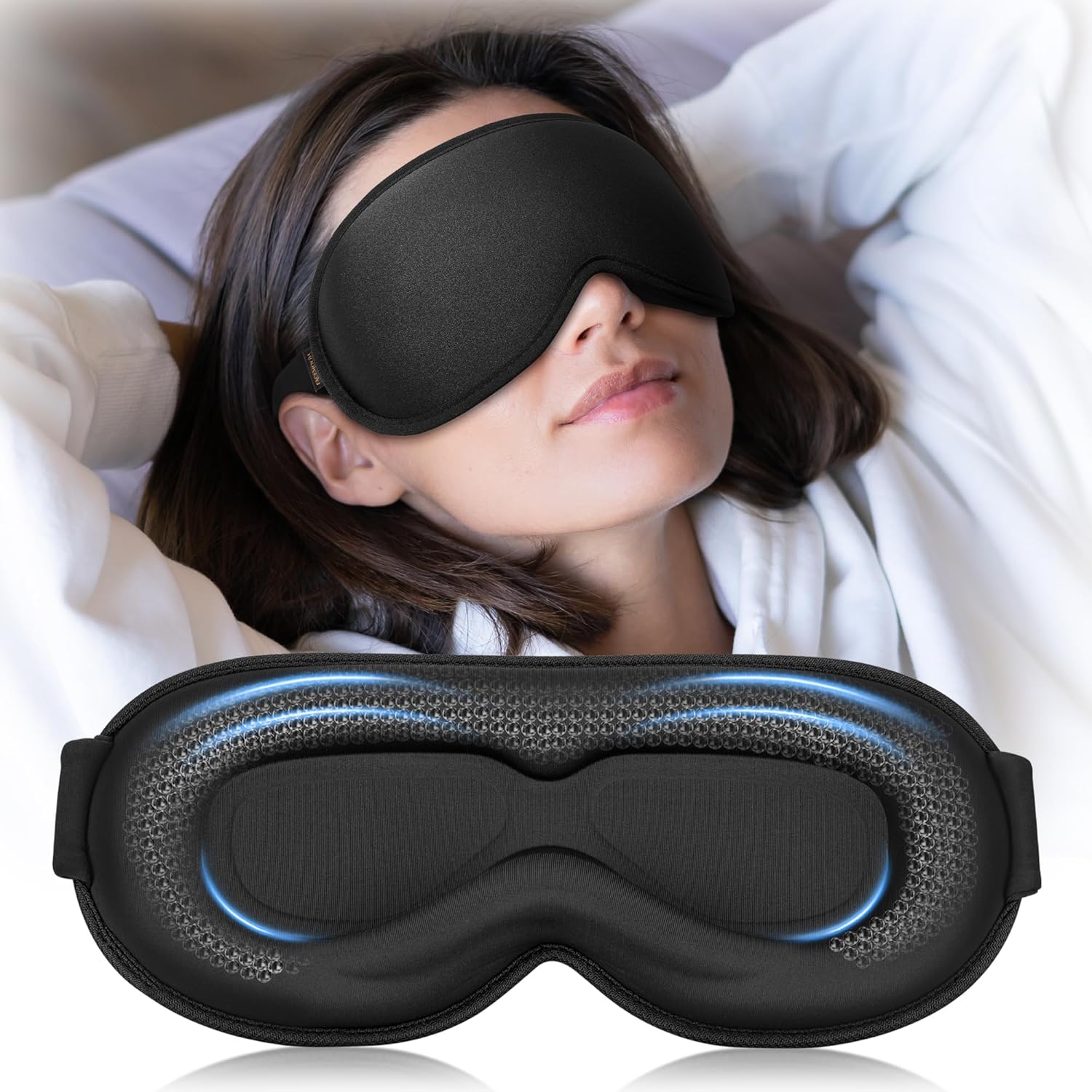 Weighted Night Eye Masks for Sleep - 3D Contoured, 100% Blackout, Zero Eye Pressure - Nap Yoga and Meditation Essentials - Adjustable Strap, Soft Memory Foam, Black
