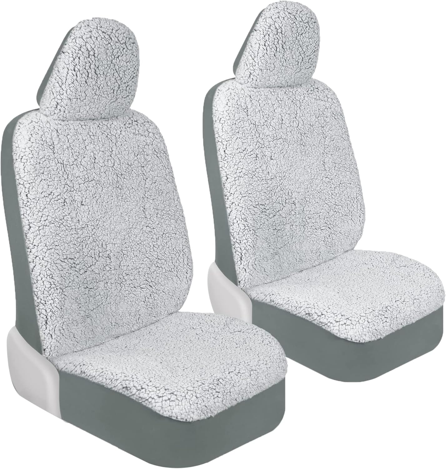 Carbella Plush Sherpa Fleece Car Seat Covers, 2 Pack Gray Seat Cover for Cars with Soft Cushioned Touch, Cute Automotive Interior Protector for Trucks Van SUV