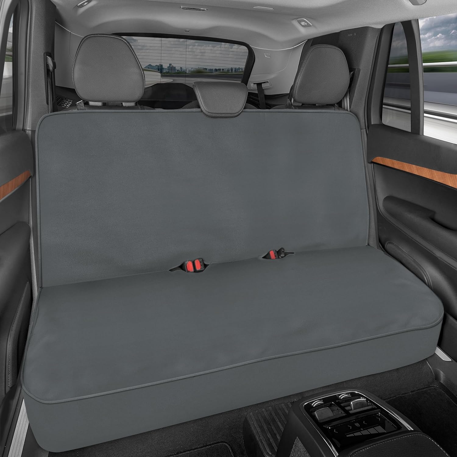 Motor Trend AquaShield Gray Waterproof Rear Bench– Padded Neoprene Back Seat Cover for Cars, Ideal Seat Protector for Kids & Dogs, Interior Covers for Auto Truck Van SUV