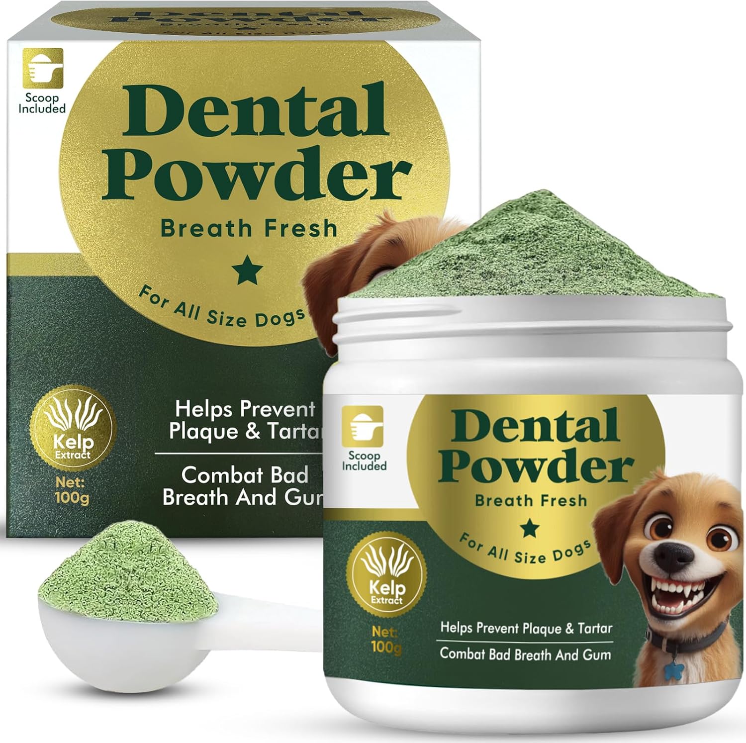 Dog Dental Powder Care - Natural Dog Teeth Cleaning Powder Formula for Fresh Breath and Tartar Prevention - Includes Scoop-3.53Oz