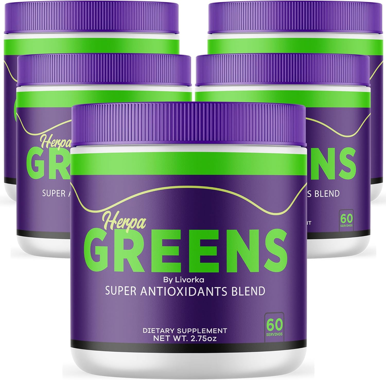 Herpa Greens Advanced Formula Powder in a Jar, Supports Overall Health, Wellness - 150 Servings (5 Month Supply) - Pack of 5