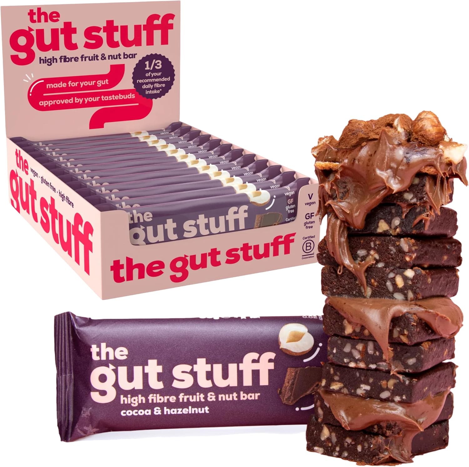 The Gut Stuff Fruit & Nut Bars, Cocoa & Hazelnut Flavour - 12 Bars