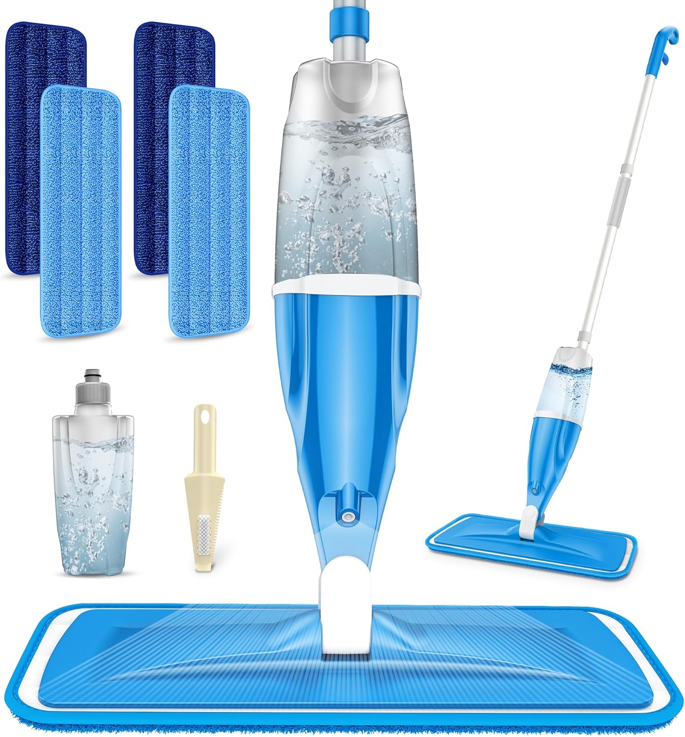 Microfibre Spray Wet Mops with 4x Washable Pads - EXEGO Dust Dry Mop for Hard Floors Wood Floor Flat Mop with Spray for Tile Vinyl Laminate Wood Ceramic Hardwood Floors Cleaning