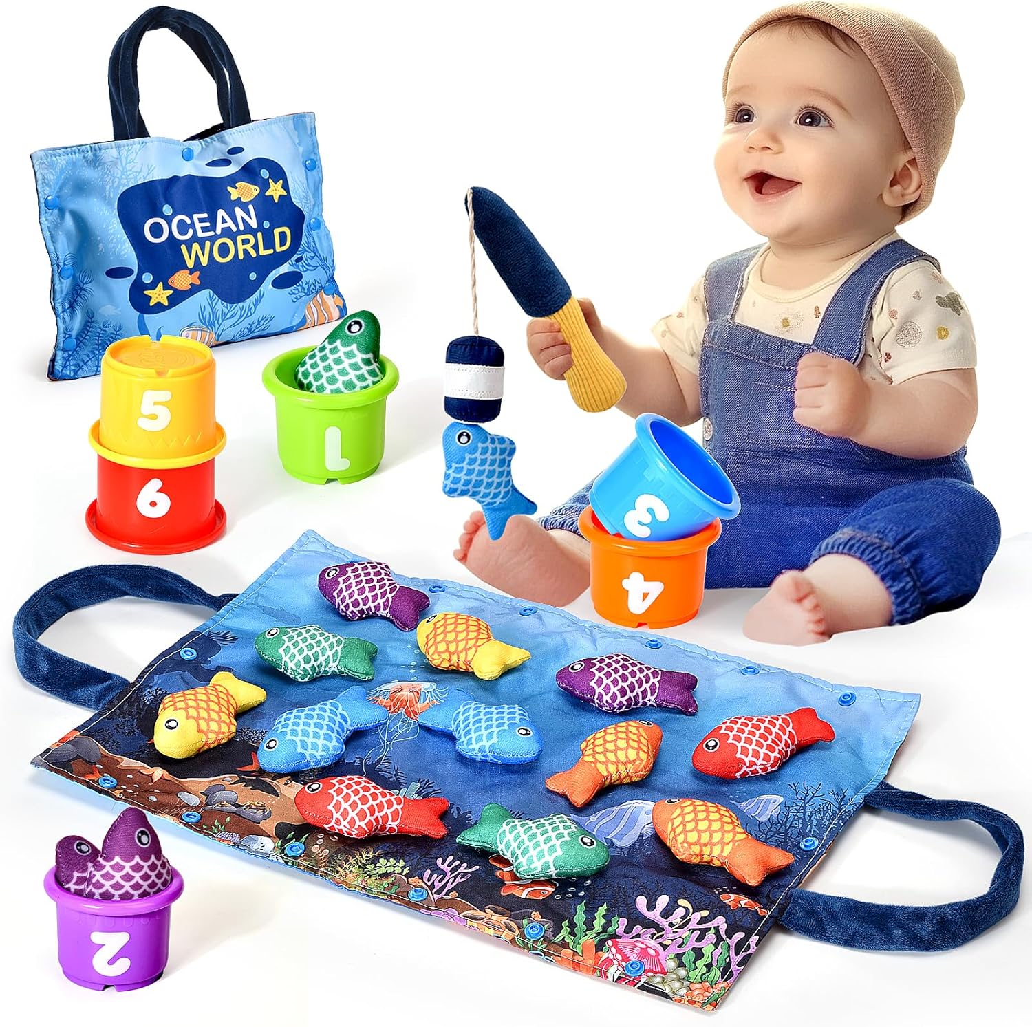 Yitical Montessori Toys for 1 Year Old Boy Girl Gifts, Cloth Fishing Game for Toddler 1-3, Sorting Learning Baby Toys 6-12-18 Months, One Year Old Girl Boy Birthday Gifts, Easter Basket Stuffers