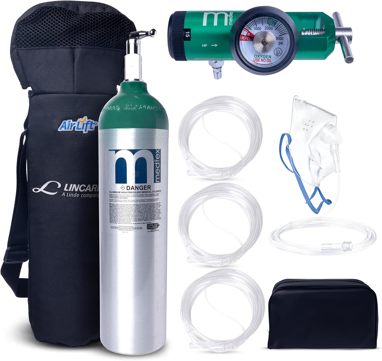 Oxygen Tank Complete Set - USA Made | 416 Liter Capacity - Travel Size Kit