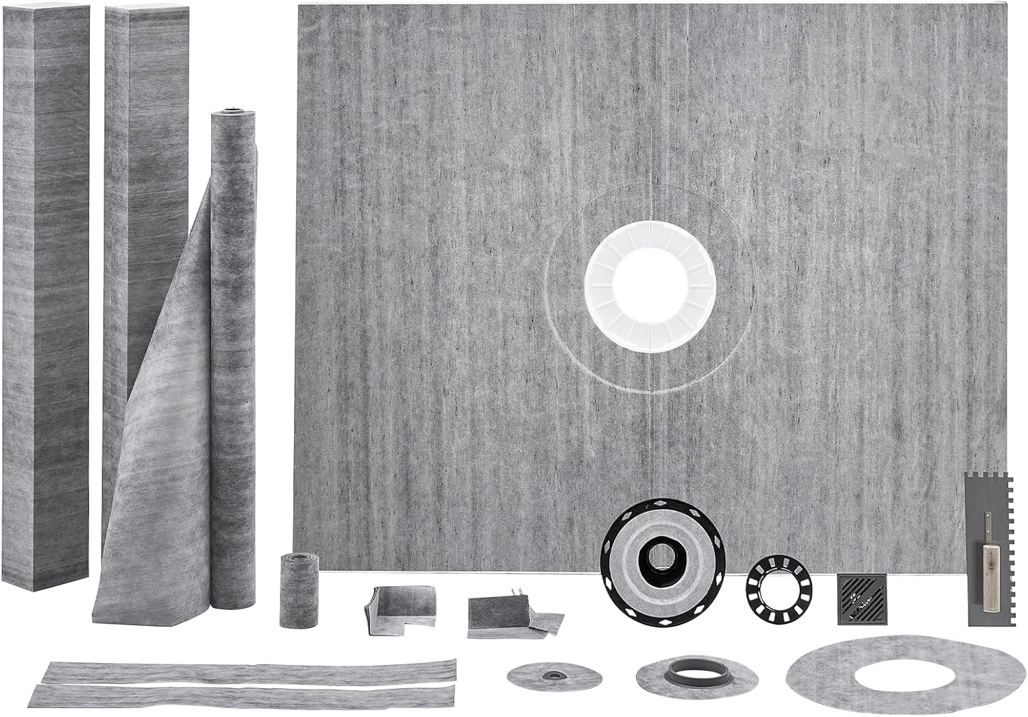 VEVOR Shower Curb Kit, 48"x60" Shower Pan Kit with 4" PVC Central Flange, Waterproof Membrane, Stainless Steel Grate and Joint Sealant, Shower Pan Slope Sticks Fit for Bathroom