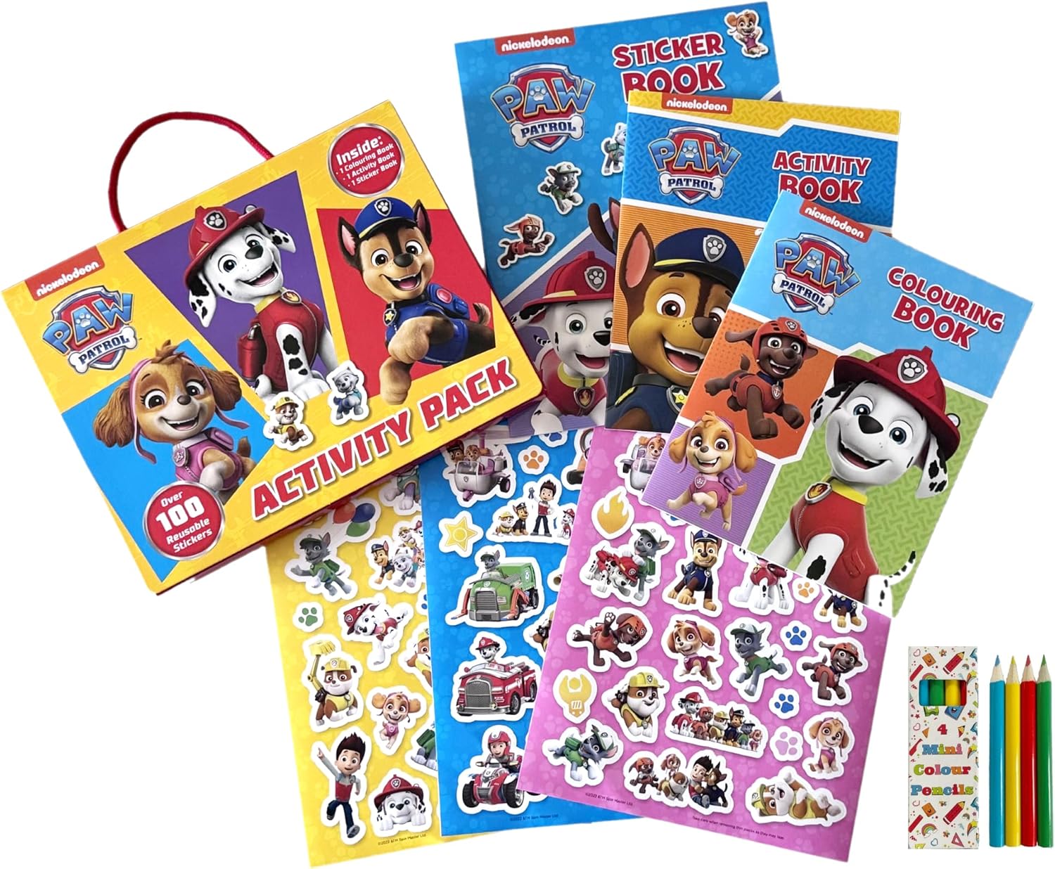 Paw Patrol Activity Pack with Colouring Books, Sticker book, Colouring Pencils & 100 Reusable Stickers.(Perfect for children aged 3-8).