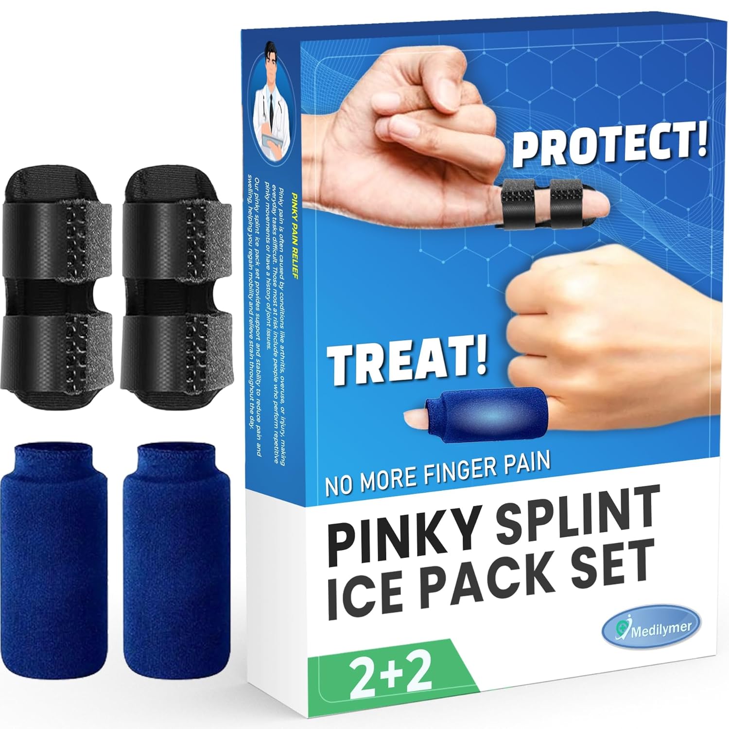 Pinky Splint and Ice Pack (2+2 Set) Small Finger Pain Relief Set for Kids, Pinky Brace for Knuckle Immobilization, Straightening Arthritis, Mallet Finger, Fits Thumb, Ring, Pinkie, Little Fingers