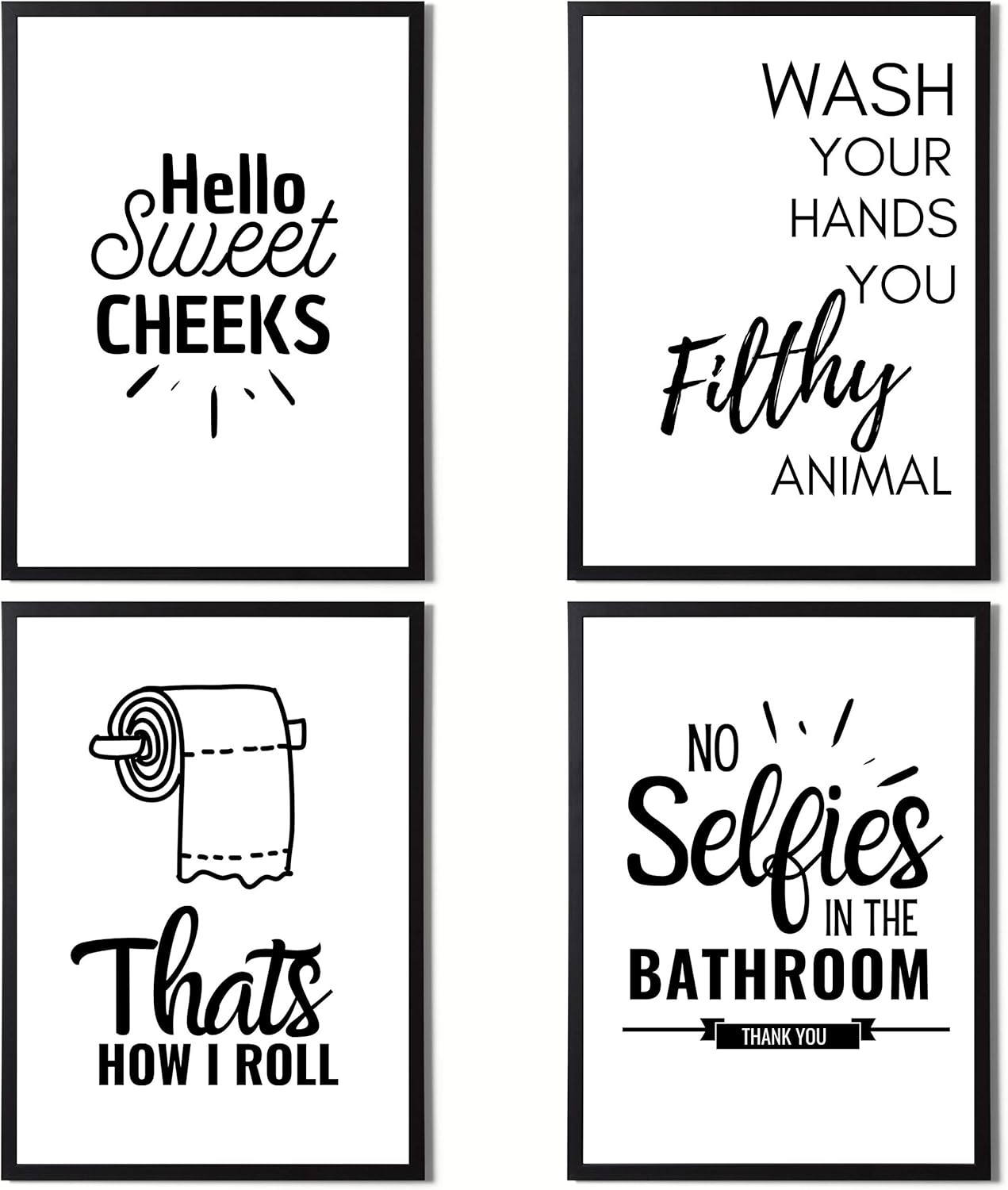 State Media Vision Set of 4 Funny Bathroom Quotes and Sayings Prints - Minimalistic Toilet Designs for Bathroom Walls - Hilarious Wall Art Decor - Variety of sizes (Set 1, A4 Black Framed)
