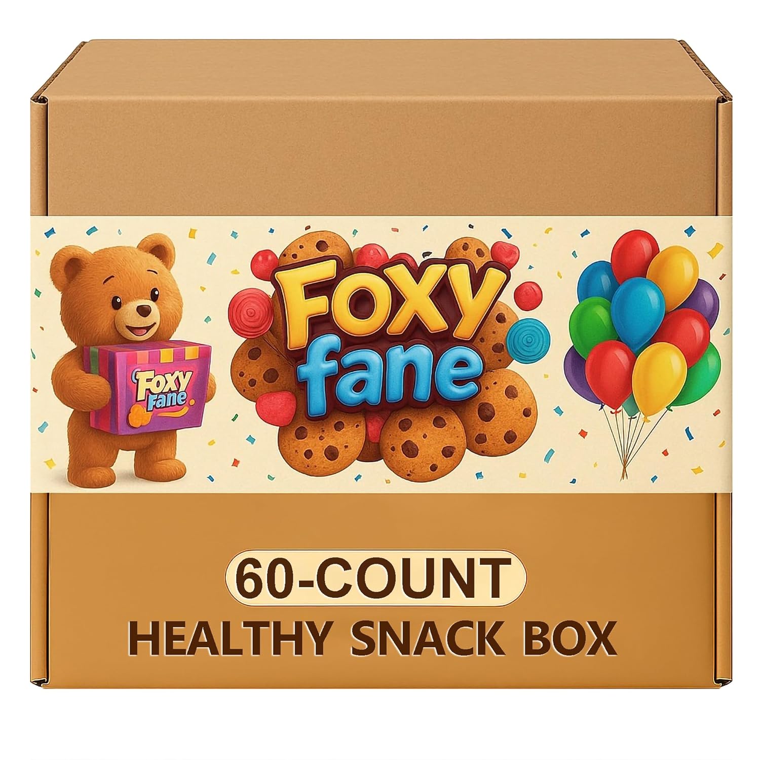 Foxy Fane 60-Count Holiday Gift Box - Assortment of 60 Healthy Snacks & Treats - Perfect Variety Pack for Valentine’s Day, Easter, Christmas & New Year’s - Great for Family, Friends, or Office Gifting