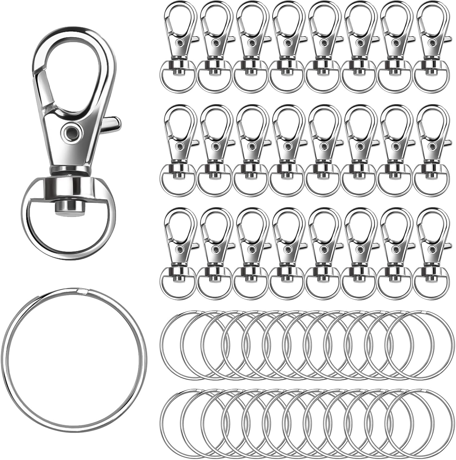 Logosophia 50 PCS Premium Keychain Making Kit - 25 Keychain Clips & 25 Key Rings, Metal Swivel Lobster Claw Clasps, for Jewelry Clasps&Name tag
