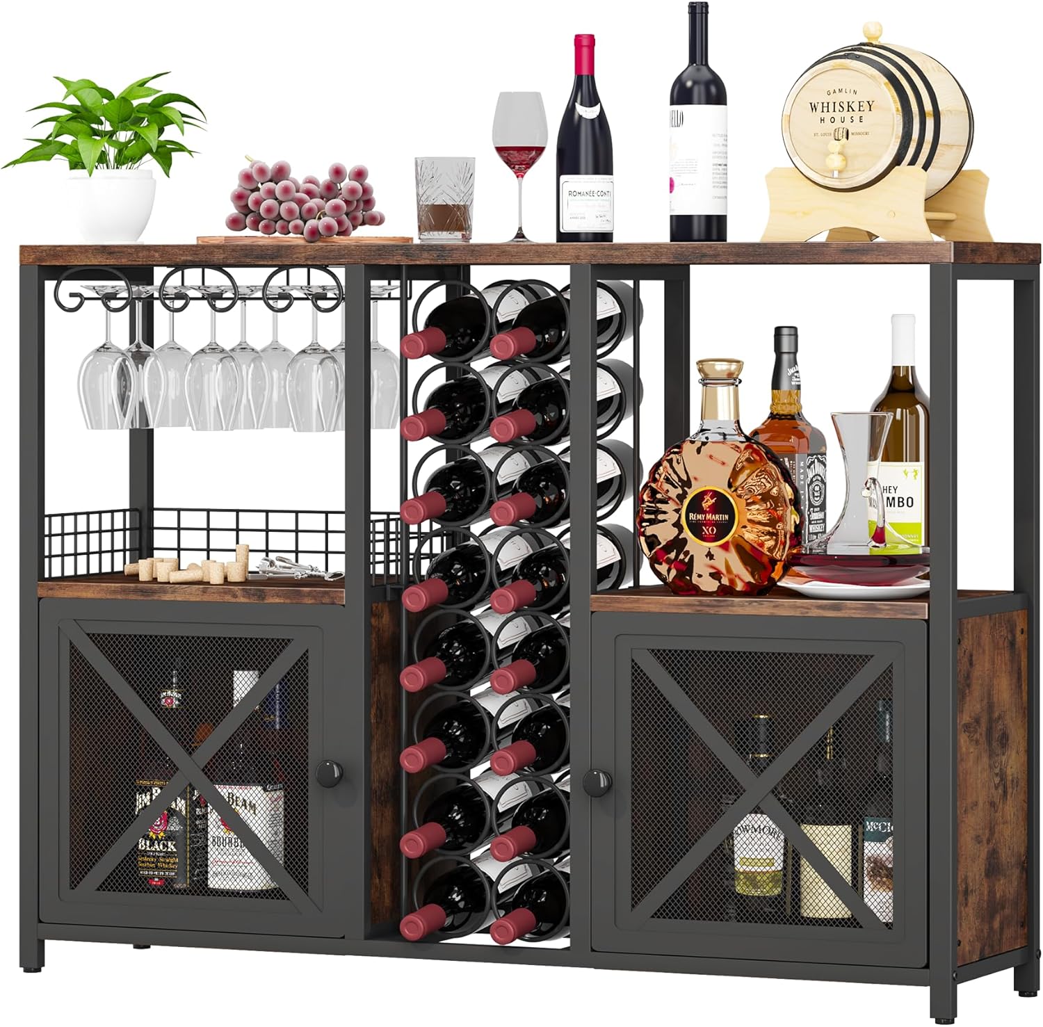 Homeiju Mini Bars for Home, Wooden Coffee Bar Cabinet, Modern Liquor Cabinet for Liquor and Glasses, Farmhouse Buffet Wine Bar Cabinet with Storage Sideboard for Home Kitchen Dining Room
