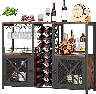 Homeiju Mini Bars for Home, Wooden Coffee Bar Cabinet, Modern Liquor Cabinet for Liquor and Glasses, Farmhouse Buffet Wine Bar Cabinet with Storage Sideboard for Home Kitchen Dining Room