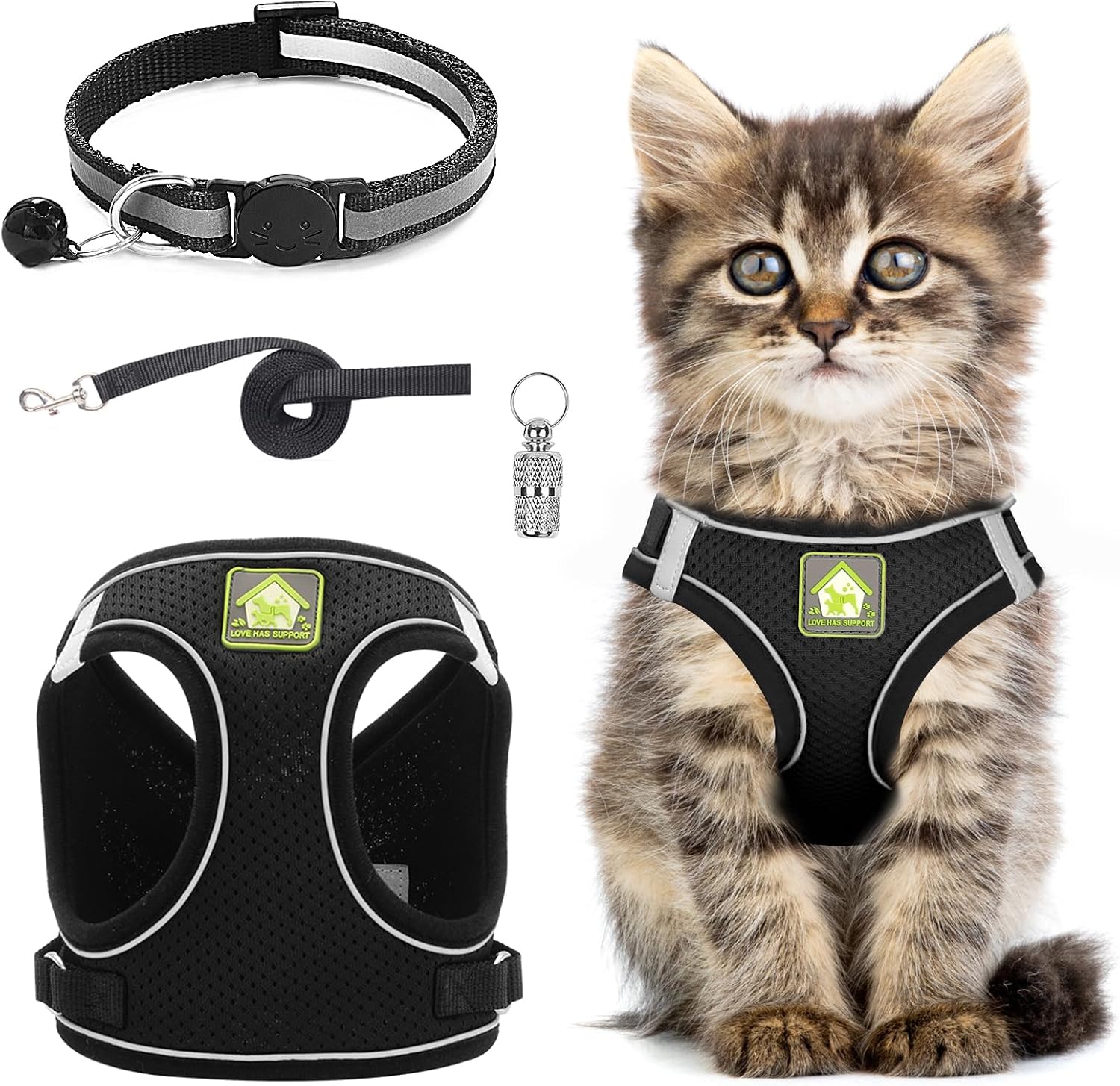 Cat Harness and Lead Set,Adjustable Reflective Stripe Cat Kitten Walking Vest with Leash Cats Collar,Escape Proof Soft Mesh Vest Harness and Lead for Small Medium Cats Pets Walking