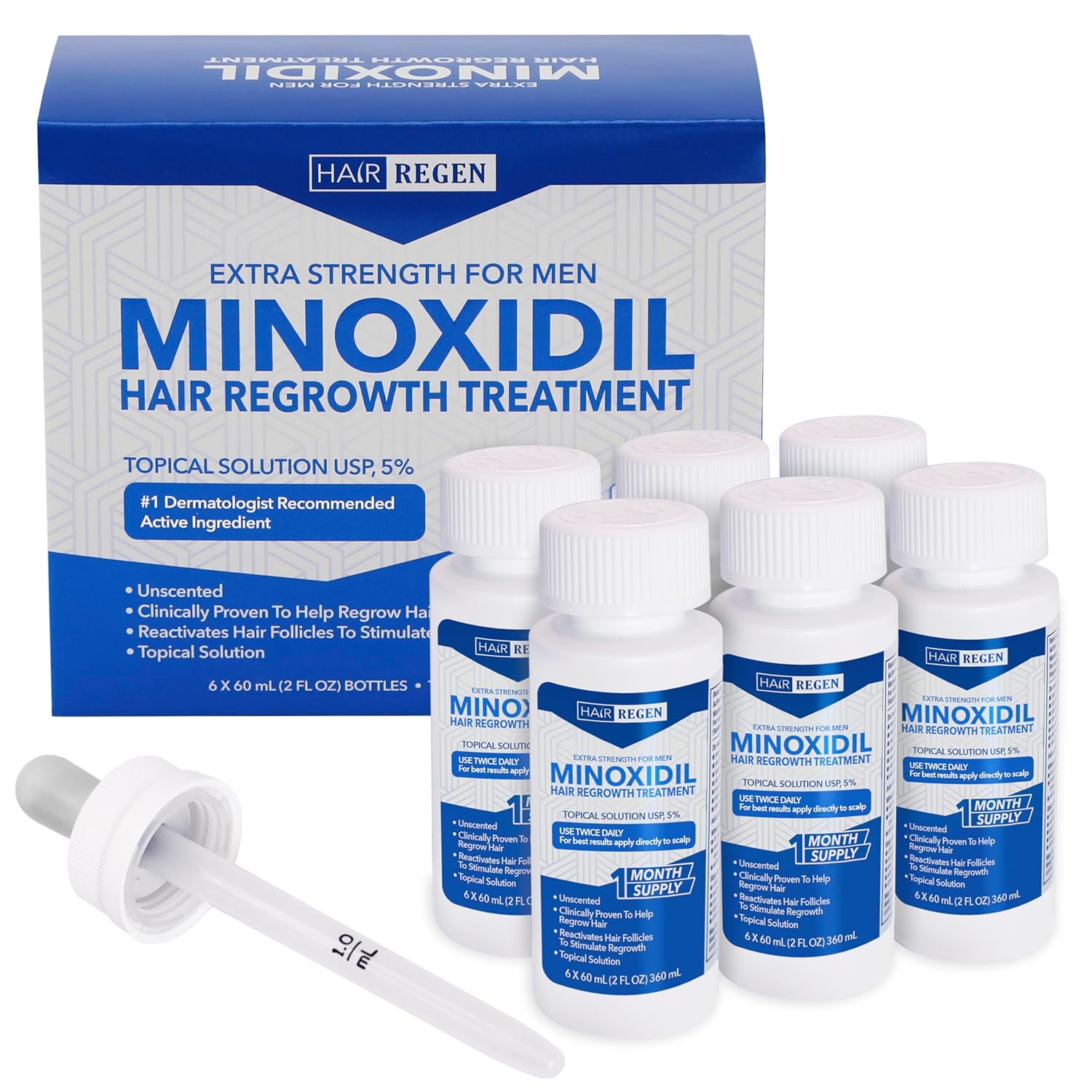 Advanced 5% Minoxidil For Men Hair Regrowth Treatment for Thinning Hair - Hair Loss for Men - 6 Month Supply, Minoxidil Topical Solution So Thicker Fuller Hair Keeps Growing Amazing Results