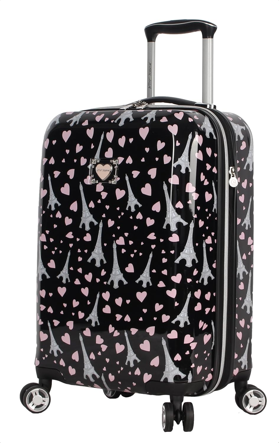 Betsey Johnson Designer 20 Inch Carry On - Expandable (ABS + PC) Hardside Luggage - Lightweight Durable Suitcase With 8-Rolling Spinner Wheels for Women (Paris Love)