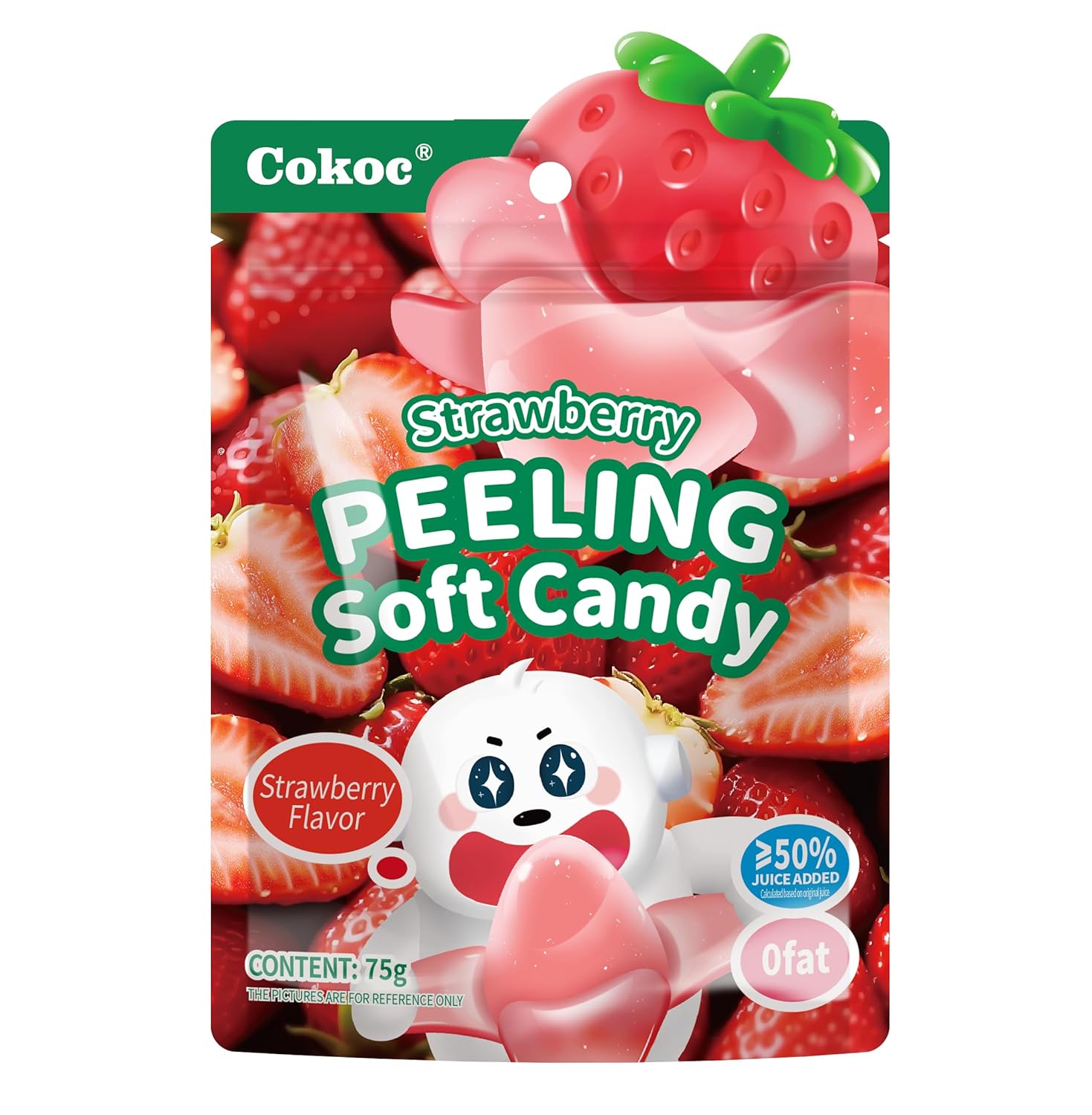 COKOC Strawberry Gummy Candy, Peelable Fruit-Shaped Gummies Candy, 2.64oz Individual Packs for 3 – Fun Peeling Gummy Snack Made with Real Juice