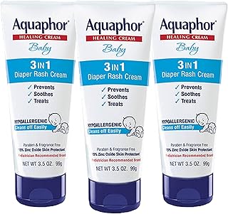 Aquaphor Baby Diaper Rash Cream, 3-in-1 Diaper Rash Relief, 3.5 Oz Tube, (Pack of 3)