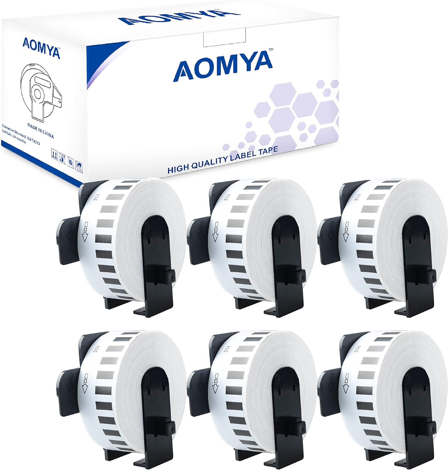 Aomya 6 Pack DK-2214 dk 22214 Compatible Label Paper Roll 0.47" x 100'(12mm x 30.48m) Continuous White Film Labels Tape with 6 Reusable Cartridges use for QL-700 QL570 QL710W QL800 QL810W QL1060N (6)