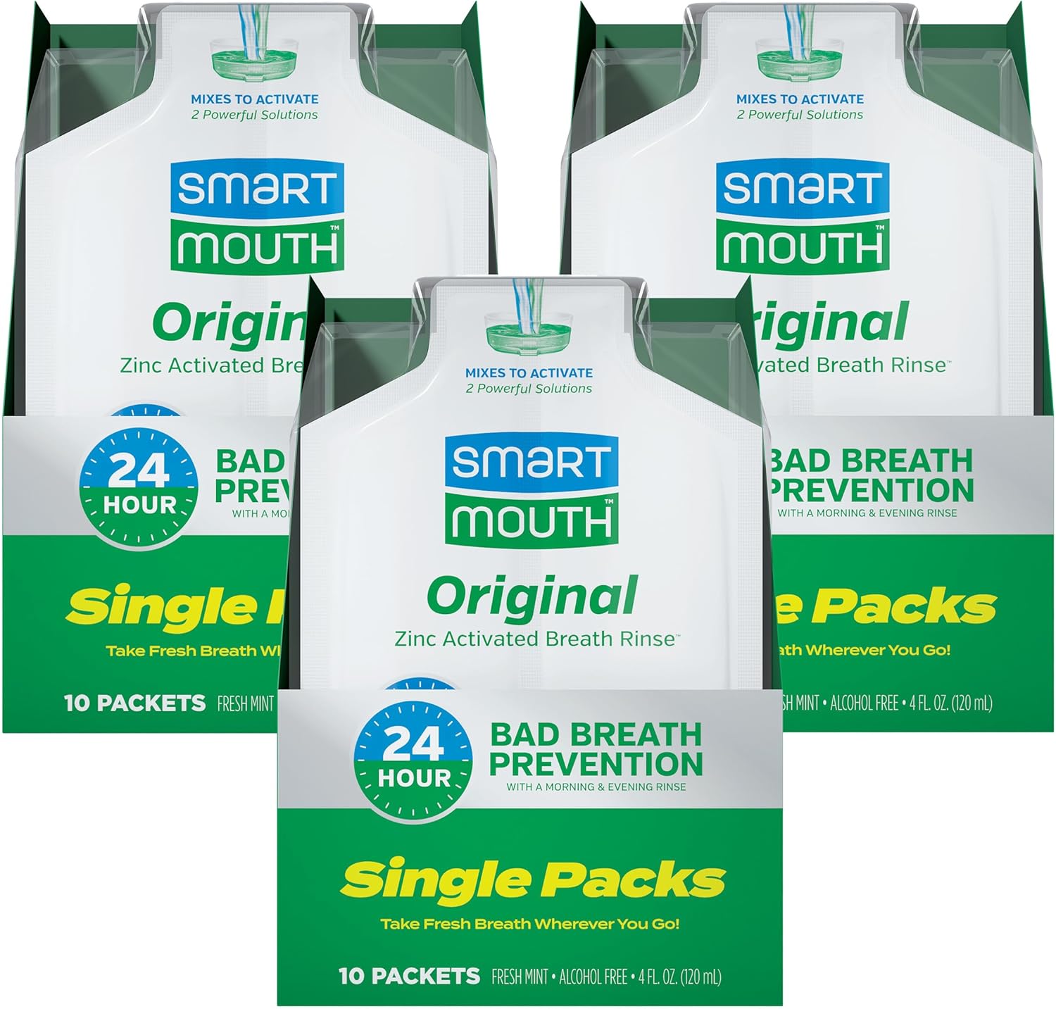 SmartMouth Original Activated Mouthwash - Adult Mouthwash for Fresh Breath - Oral Rinse for 24-Hour Bad Breath Relief with Twice Daily Use - Fresh Mint Flavor - 0.4 Fl Oz (30 Travel Packs)