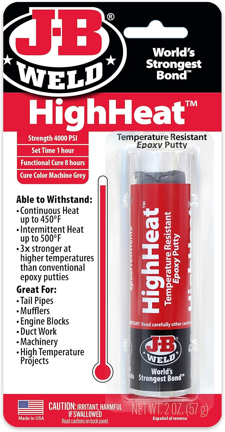 J-B Weld 8297 HighHeat Temperature Resistant Epoxy Putty Stick, Machine Gray, 2oz