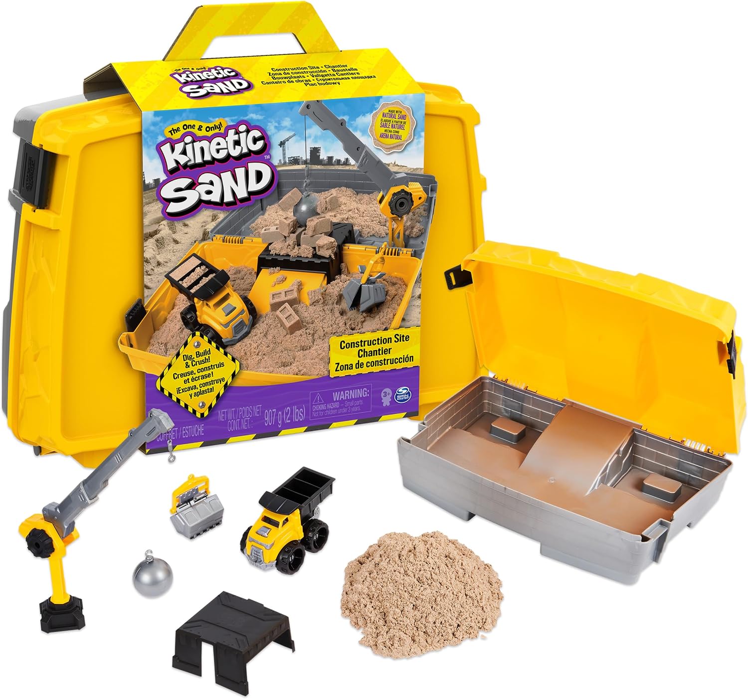 Kinetic Sand Construction Site, Moldable Play Sand Sensory Toys, Ages 3+