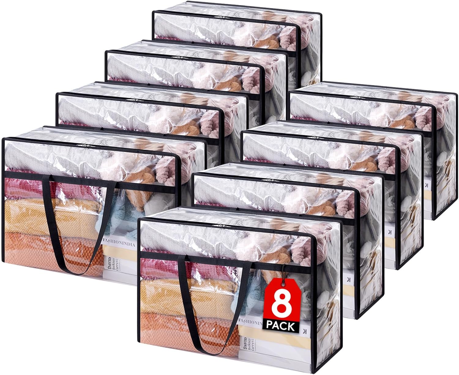 Lifewit 8 Pack Clear Clothes Storage Bags, 60L Plastic Blanket Storage Bags, Vinyl Foldable Moving Bags with Zipper, Closet Organizers and Storage Containers for Bedding, Duvet, Comforter