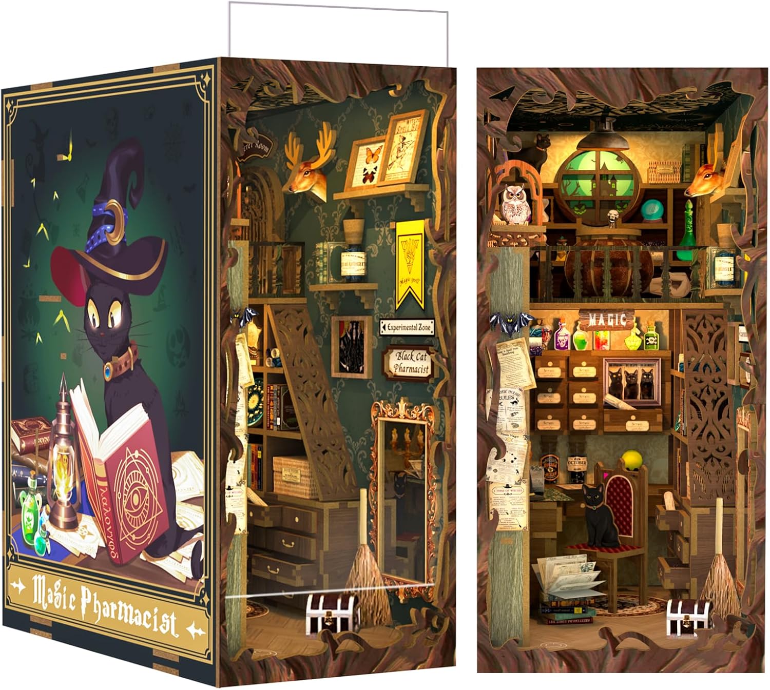 Cutefun Book Nook Kit - DIY Miniature Dollhouse Kit Booknook Magic Bookshelf Decor Decorative Bookends 3D Puzzles for Adults Tiny Room House Craft Gifts for Women Book Lovers（Magic Pharmacist）