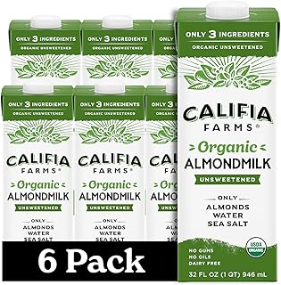 Califia Farms - Organic Unsweetened Almond Milk, 32 Oz (Pack of 6), Dairy Free, Vegan, Plant Based, Keto, Vegan, Gluten Free, Non GMO, USDA Organic