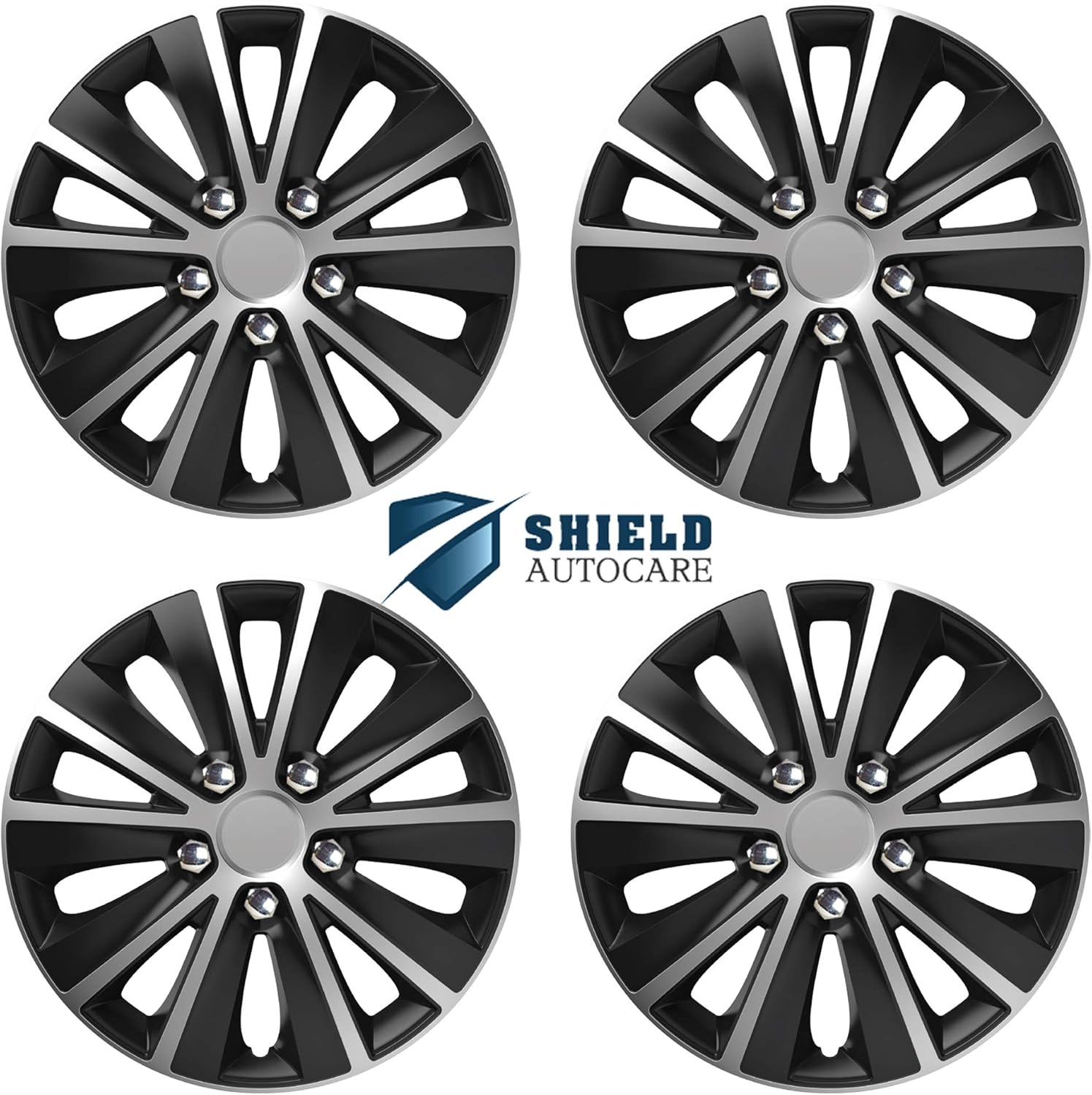 Shield Autocare © Car Wheel Trims 14" Hub Caps Plastic Covers Set of 4 Rapide NC Silver & Black Wheel Trims_F488