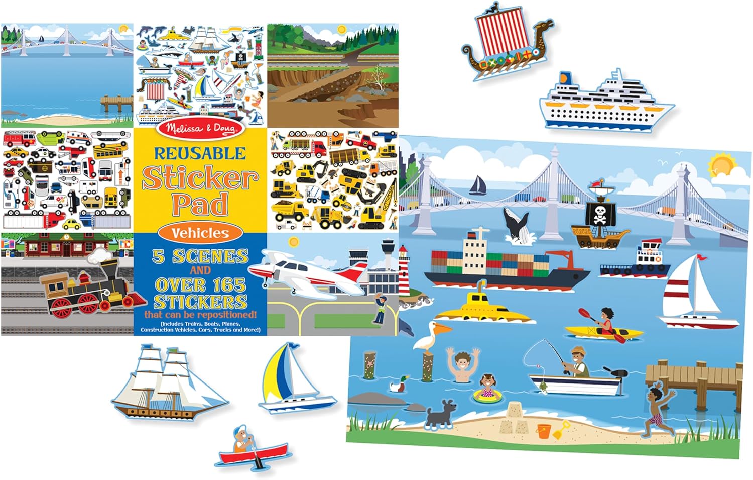 Melissa & Doug Reusable Sticker Pad: Vehicles - 165+ Reusable Stickers - FSC Certified