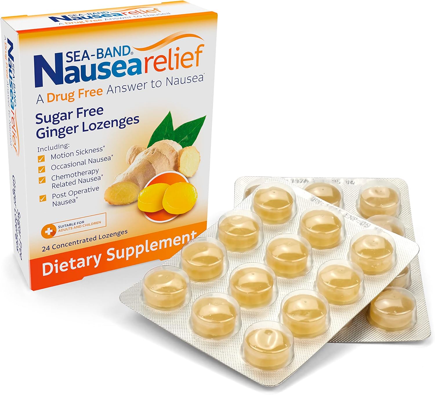 Sea-Band Ginger Lozenges, Drug and Sugar Free, for Motion Sickness and Nausea Relief*