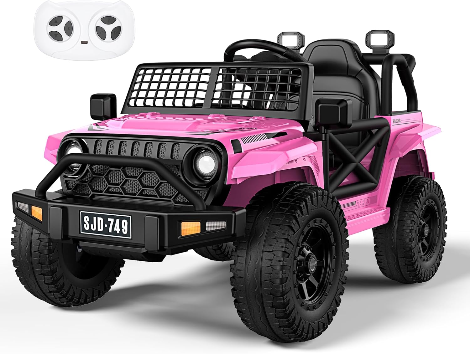 Evmore 12V Kids Ride On Car with Remote Control for Toddlers, 7Ah Large Battery Ride On Truck, Kids' Electric Vehicles with 3 Speeds, LED Lights, Music Player, Horn, Double Open Doors (Pink)