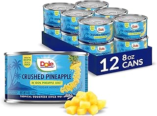 Dole Canned Fruit, Crushed Pineapple in 100% Pineapple Juice, Gluten Free, Pantry Staples, 8 Oz, 12 count, Packaging May Vary