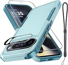 RMOCR Case for Google Pixel 9/9 Pro, Full Body Heavy Duty Rugged Shockproof Protective Phone Cover with Lanyard Strap, Tempered Glass Screen Protector and Camera Lens Cover, Mint Green