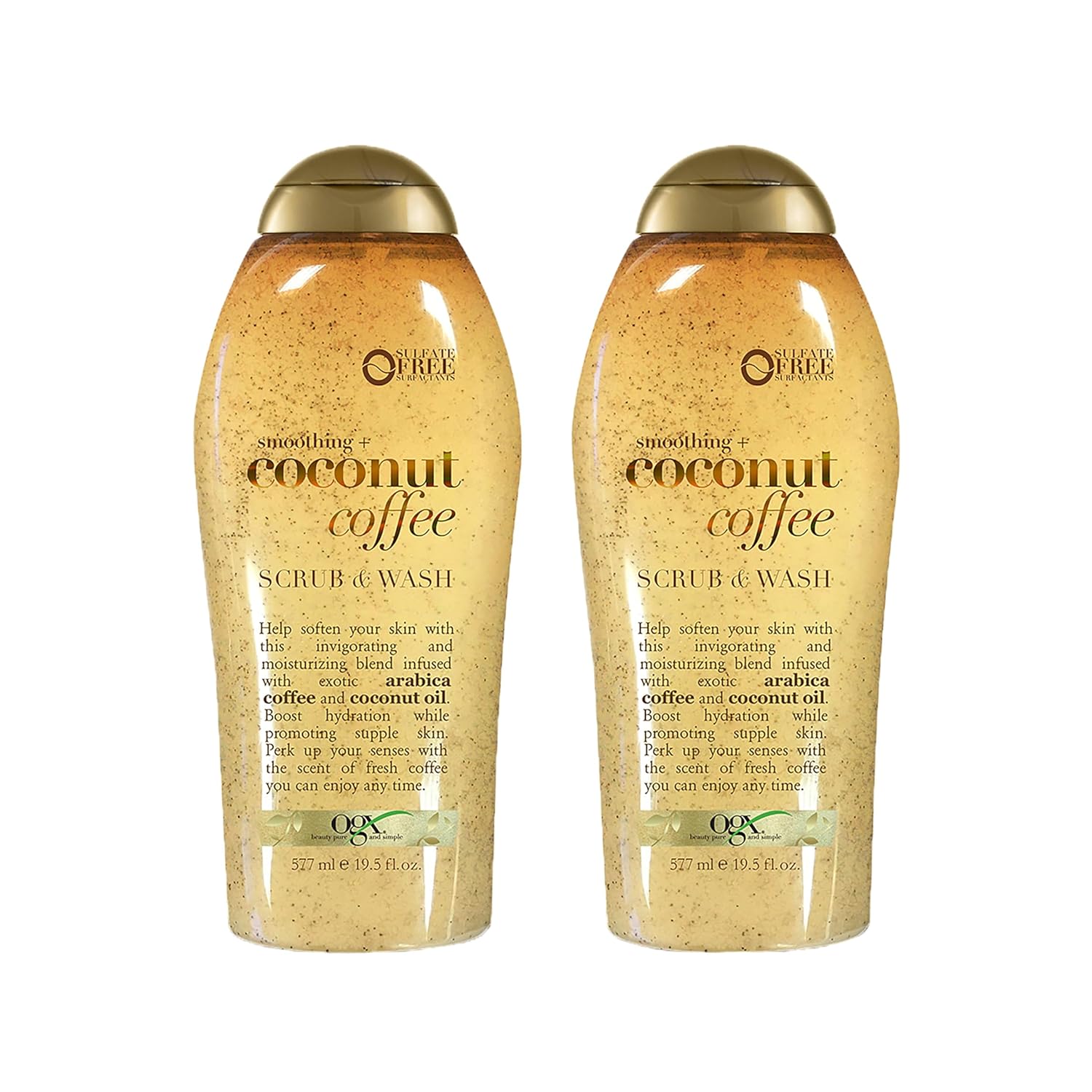 OGX Smoothing + Coconut Coffee Exfoliating Body Scrub with Arabica Coffee & Coconut Oil, Moisturizing Body Wash for Dry Skin, Paraben-Free with Sulfate-Free Surfactants, 19.5 Fl Oz, 2 Pack