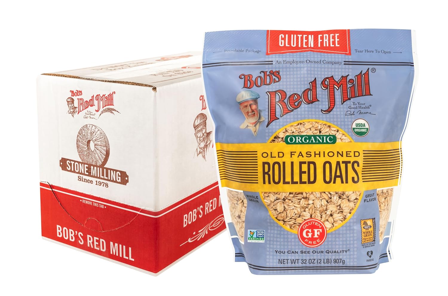 Bob's Red Mill Gluten Free Organic Old Fashioned Rolled Oats, 32oz (Pack of 4) - Non GMO, Whole Grain, Vegan, Kosher
