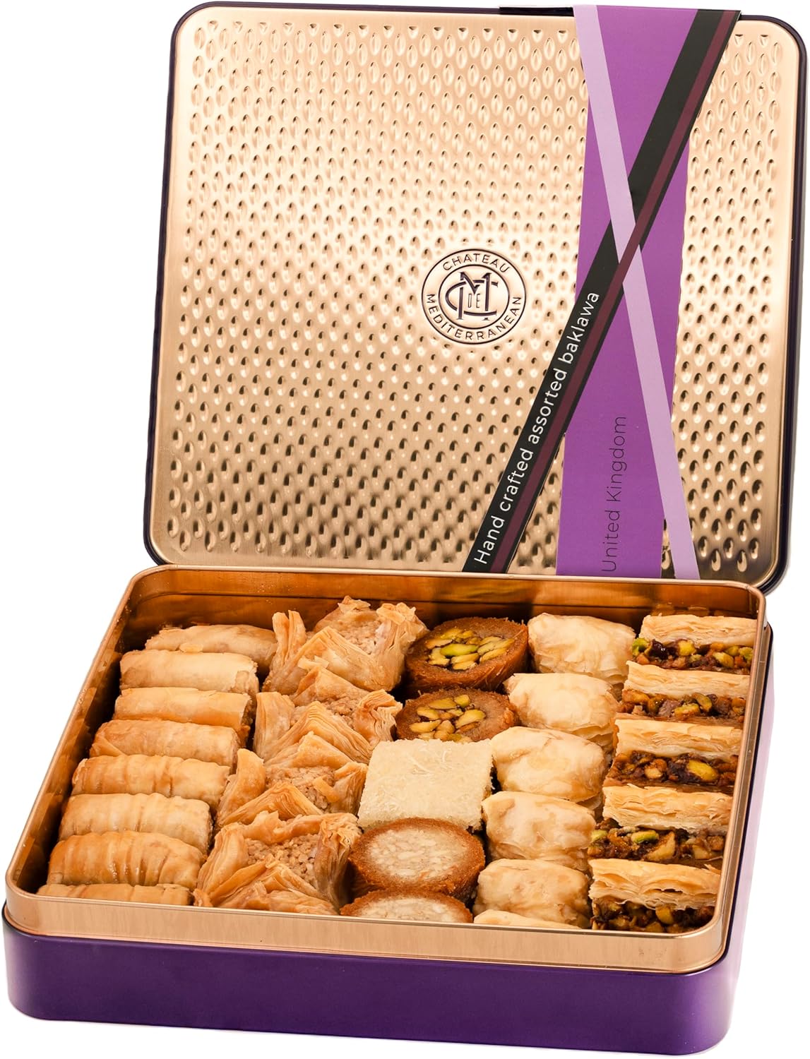 Assorted Baklava Baklawa 700g, Approx 29 pieces, Tin Presentation Box, Chateau De Mediterranean