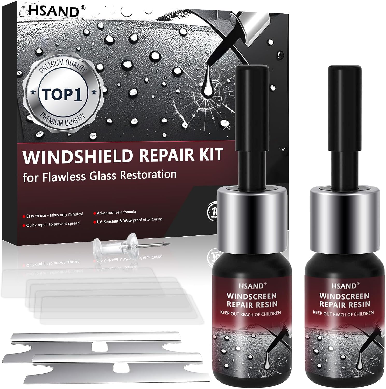 HSAND Windshield Repair Kit, 2025 Latest DIY Car Windshield Crack Repair Kit, 5Min Quick-Glass Repair Liquid, 2 Bottles Nano Glass Repair Liquid, Bullseye & Star CracksMedium
