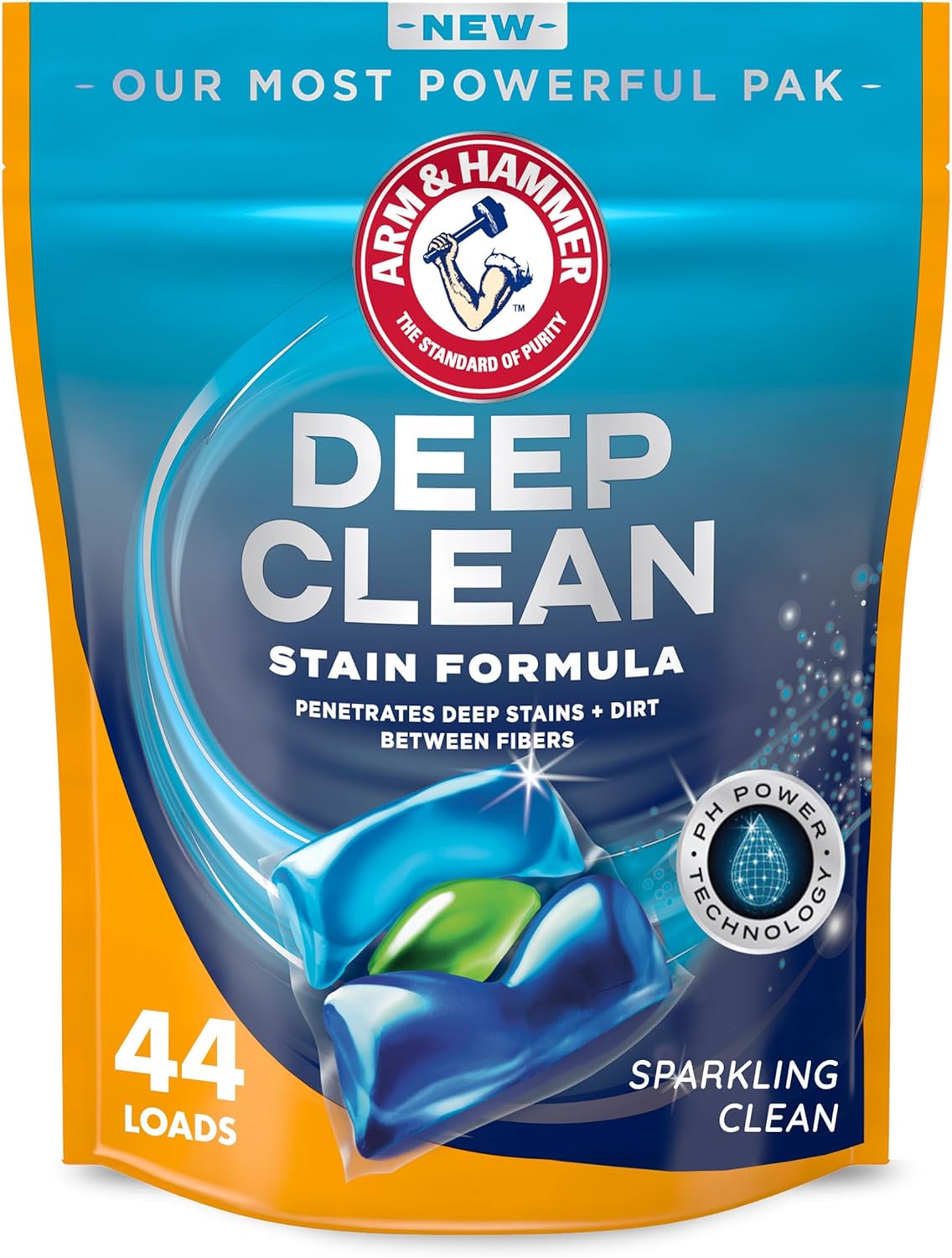 ARM & HAMMER Deep Clean Stain Formula, Laundry Detergent Power Paks, 44 ct.