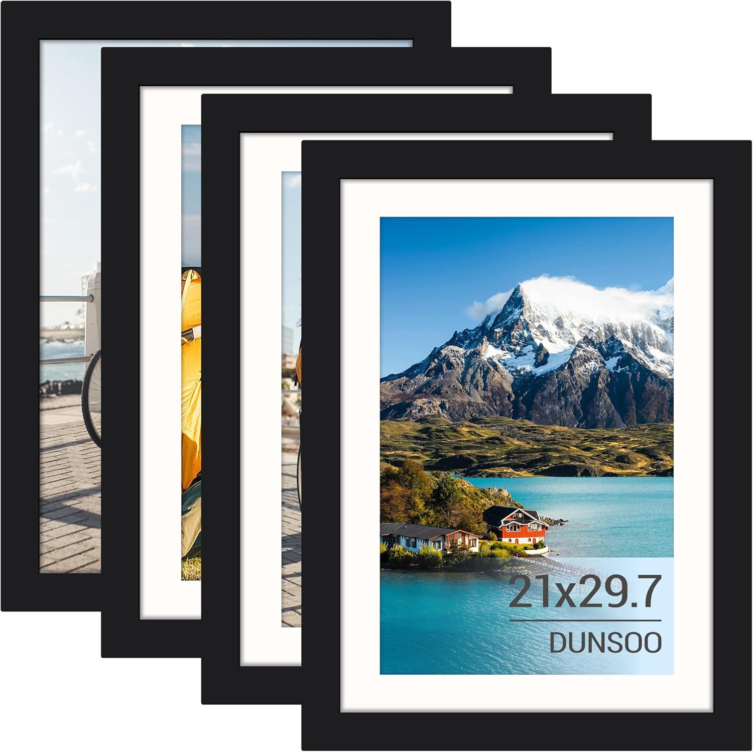4 Pack A4 Picture Frame, A4 Black Photo Frames 21 X 29,7 cm for Table Top and Wall Mounting
