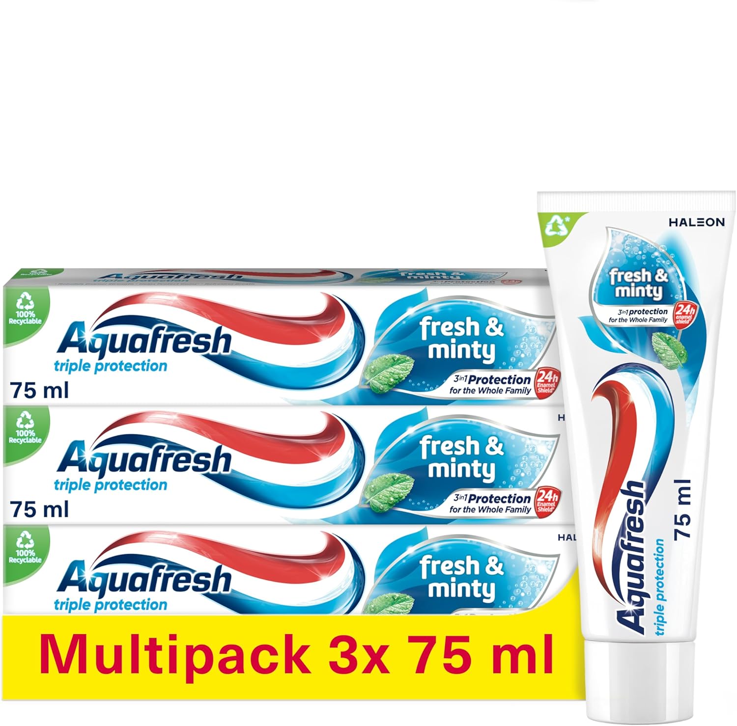 Aquafresh Toothpaste Triple Protection Fresh & Minty, 3 in 1 Protection, Pack of 3 x 75ml