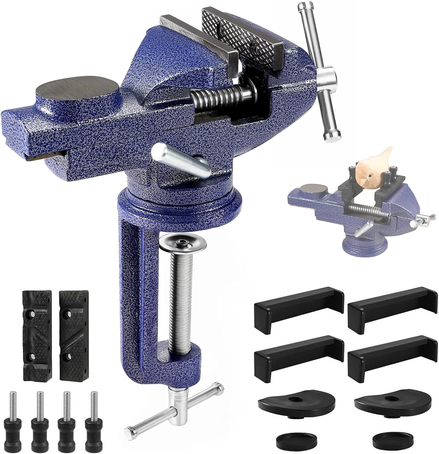 Table Vise, 3" Bench Vise Universal Rotate 360° Work Clamp-On Vise, Table Vice clamp With Multifunctional Jaw for Woodworking, Drilling, Sawing, Metal Working