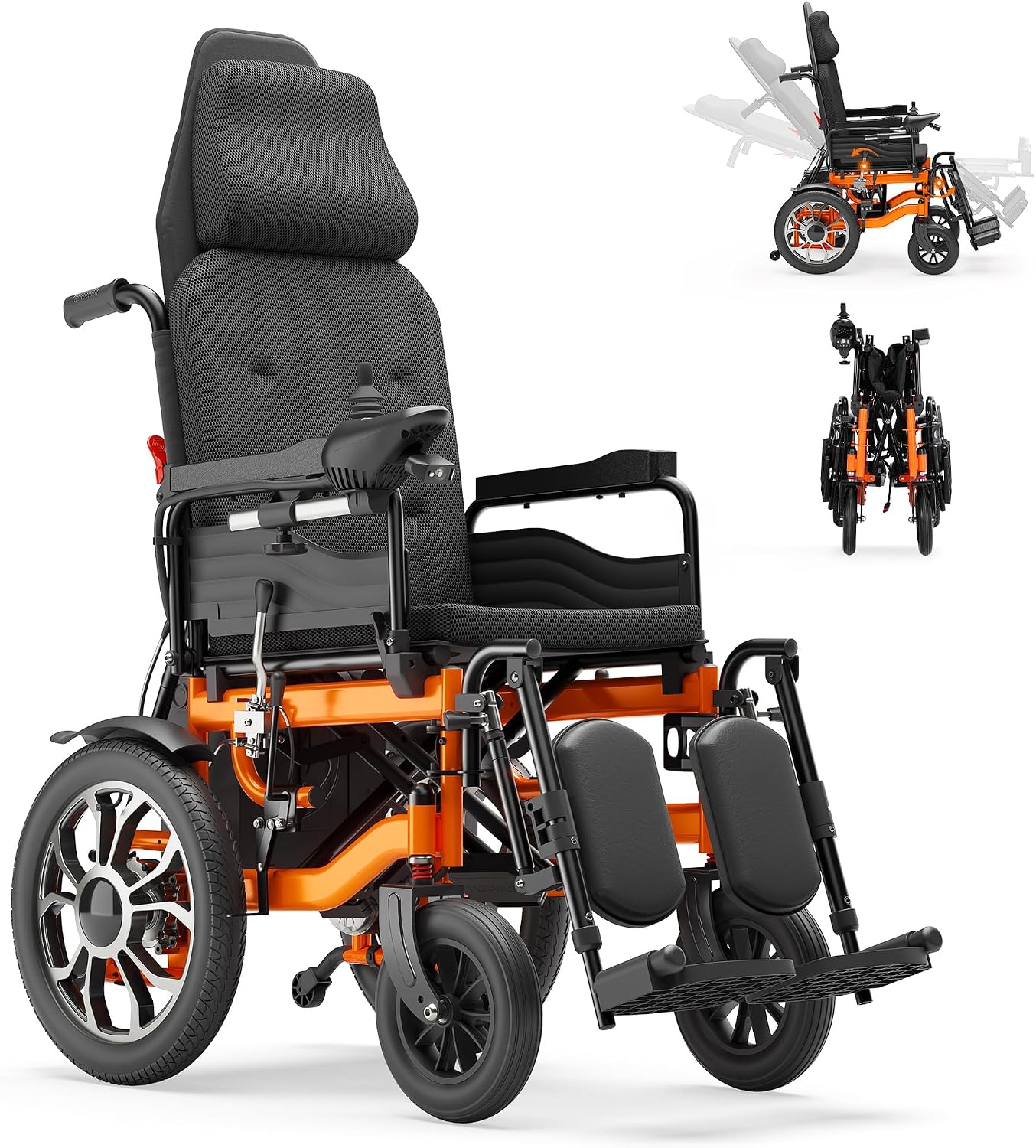 Reclining Electric Wheelchair for Adults & Seniors, 16" All-Terrain Aluminum Tires, 160° Adjustable Backrest with Headrest, 5-Speed, USB Light for Elderly & Disabled Home Care, Outdoor Travel