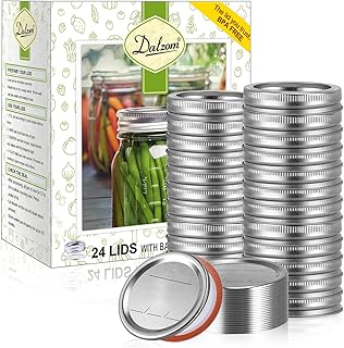 Dalzom® 48Pcs Canning Lids with Rings Regular Mouth, Premium Mason Jar Lids with Bands/Rings for Regular Mouth Ball, Kerr Jars - Food Grade Material, 100% Fit & Airtight for Regular Mouth Mason Jars